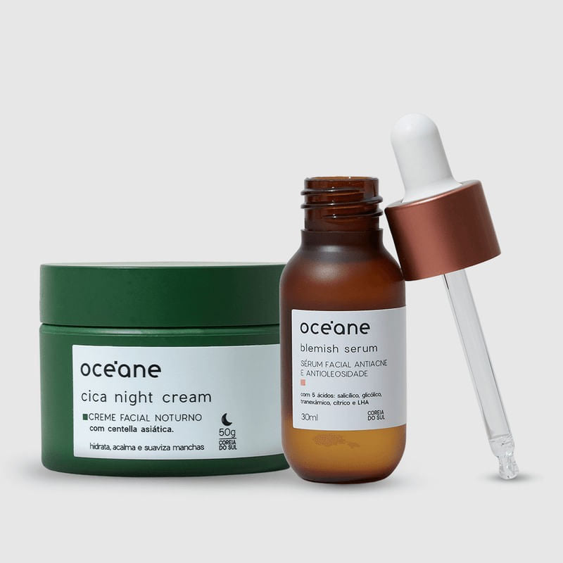 Kit rotina noturna antiacne com sérum e creme noturno cica